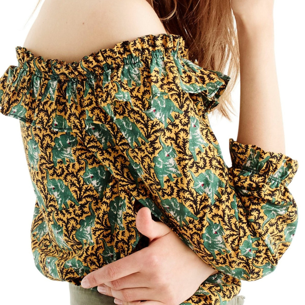 J. Crew Elephants Print Button Down Cold Shoulder - image 1